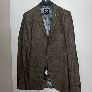 Twisted Tailor men’s herringbone suit jacket brown size 38L ASOS